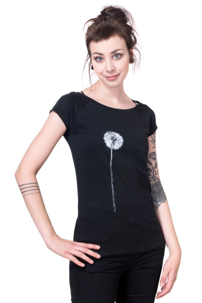 Bio- & Fairtrade-Frauenshirt Pusteblume, schwarz S