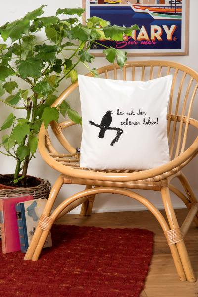 Bio-Kissenbezug her mit mit dem schönen leben mit Amsel weiß 40x40 cm