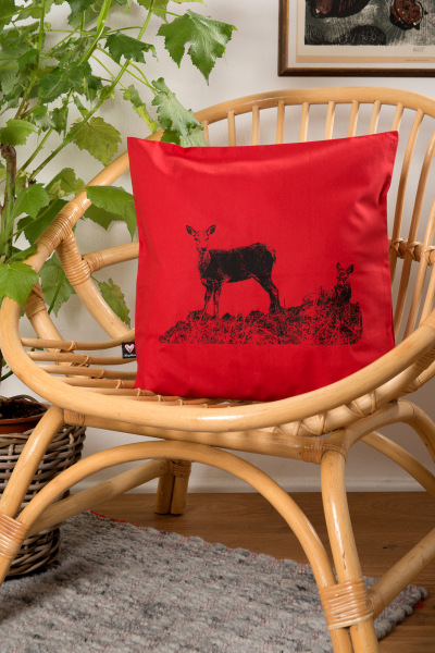 Bio-Kissenbezug Hirsche rot 40x40 cm