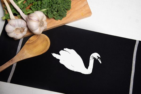 Bio&Fair-Trade Geschirrtuch Schwan, schwarz