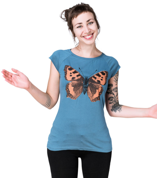 Bio- & Fairtrade-Frauenshirt Schmetterling, denim L