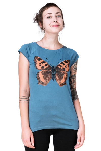 Bio- & Fairtrade-Frauenshirt Schmetterling, denim L