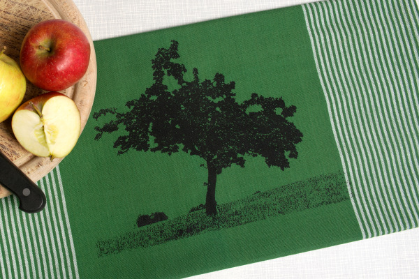 Bio&Fair-Trade Geschirrtuch handgewebt Apfelbaum, grün