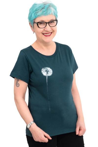Fair-Trade-Frauenshirt Pusteblume *made in Kenia*, dunkelgrün XS