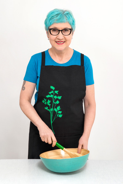 Bio- & Fair-Trade-Schürze Petersilie handgewebt, schwarz