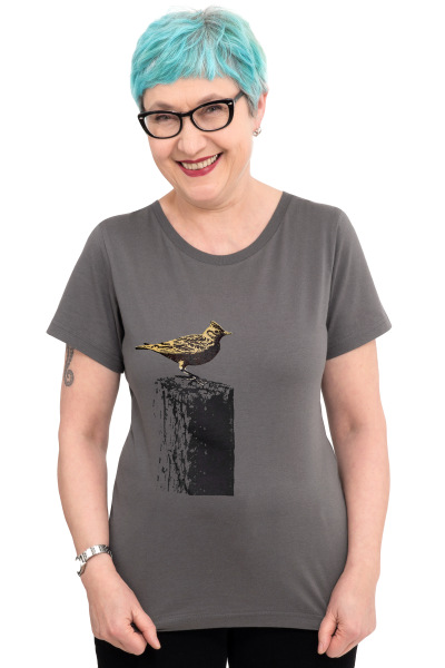 Fair-Trade-Frauenshirt Tempelhofer Feldlerche *made in Kenia*, dunkelgrau S