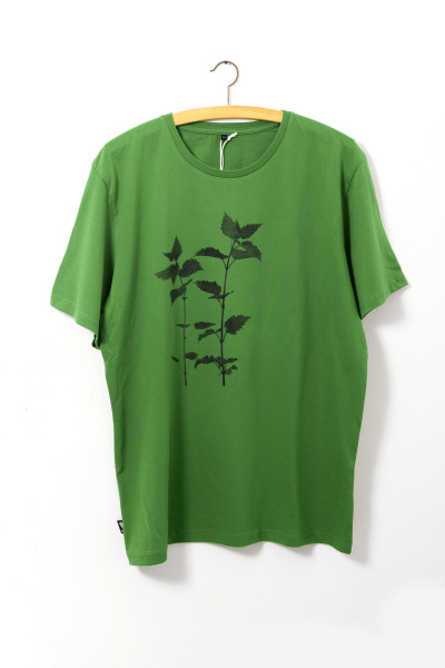 Männershirt Brennnessel Rasterdruck leaf green - Einzelstück