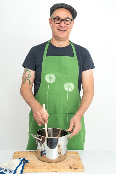 Bio Schürze handgewebt Pusteblume, grün