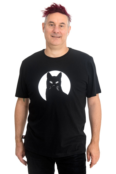 Männershirt Kenia Fair Trade Schwarzer Kater schwarz M