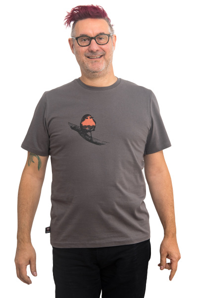 Männershirt Kenia Fair Trade Rotkehlchen. dunkelgrau