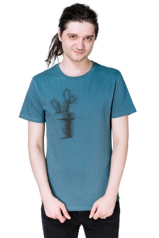 Fairtrade-Mnnershirt Kaktus denim | Hirschkind - Hirschkind - Handbedr