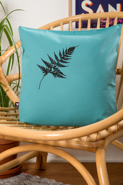 Bio Kissenbezug Farn trkis 40x40 cm - Hirschkind - Handbedruckte Biobe
