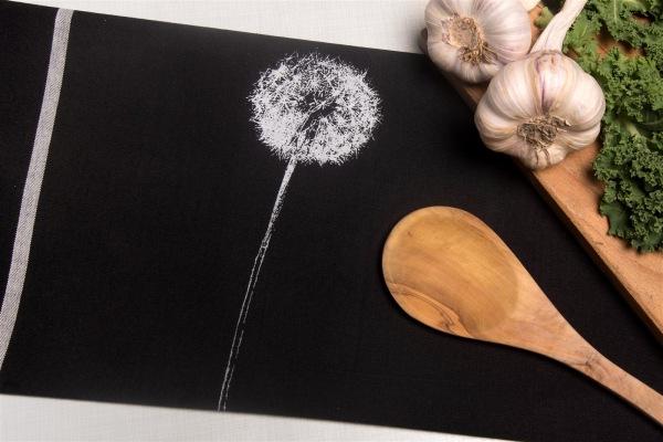 Handgewebtes Geschirrtuch Pusteblume schwarz