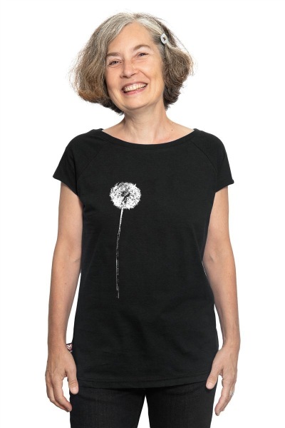 Frauenshirt Kenia Fair Trade Raglan Pusteblume, schwarz M