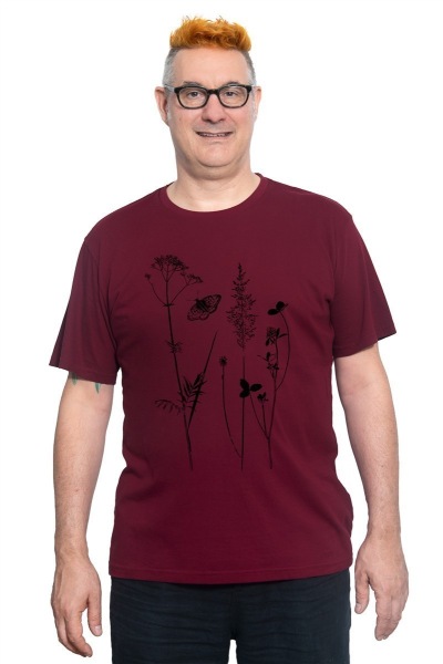 Männershirt Schmetterlingswiese, weinrot S