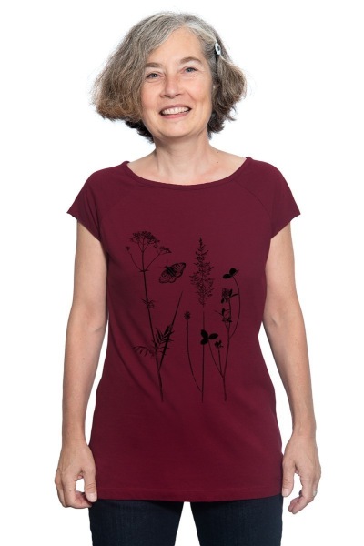 Frauenshirt Schmetterlingswiese weinrot M