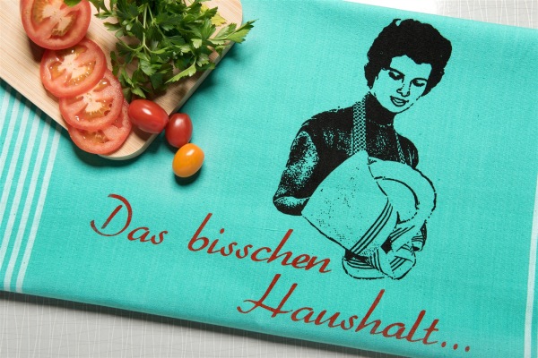 Handgewebtes Geschirrtuch Das bisschen Haushalt... türkis